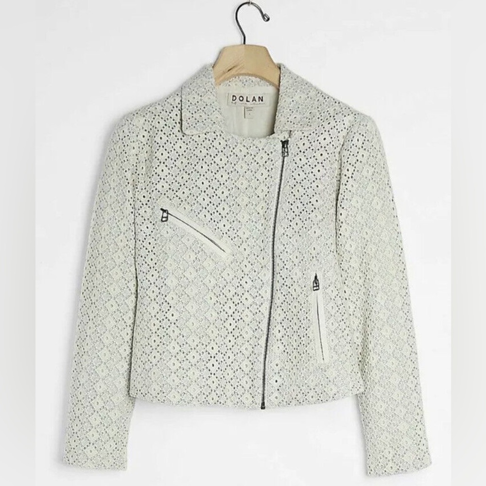 Anthropologie Dolan Rossi Moto Jacket Eyelet Full Zip Ivory Floral Women 1X